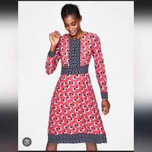 Boden Daisy Dress Women's Size 10 Pink & Blue Pop Peony Geo Floral Midi Colorful